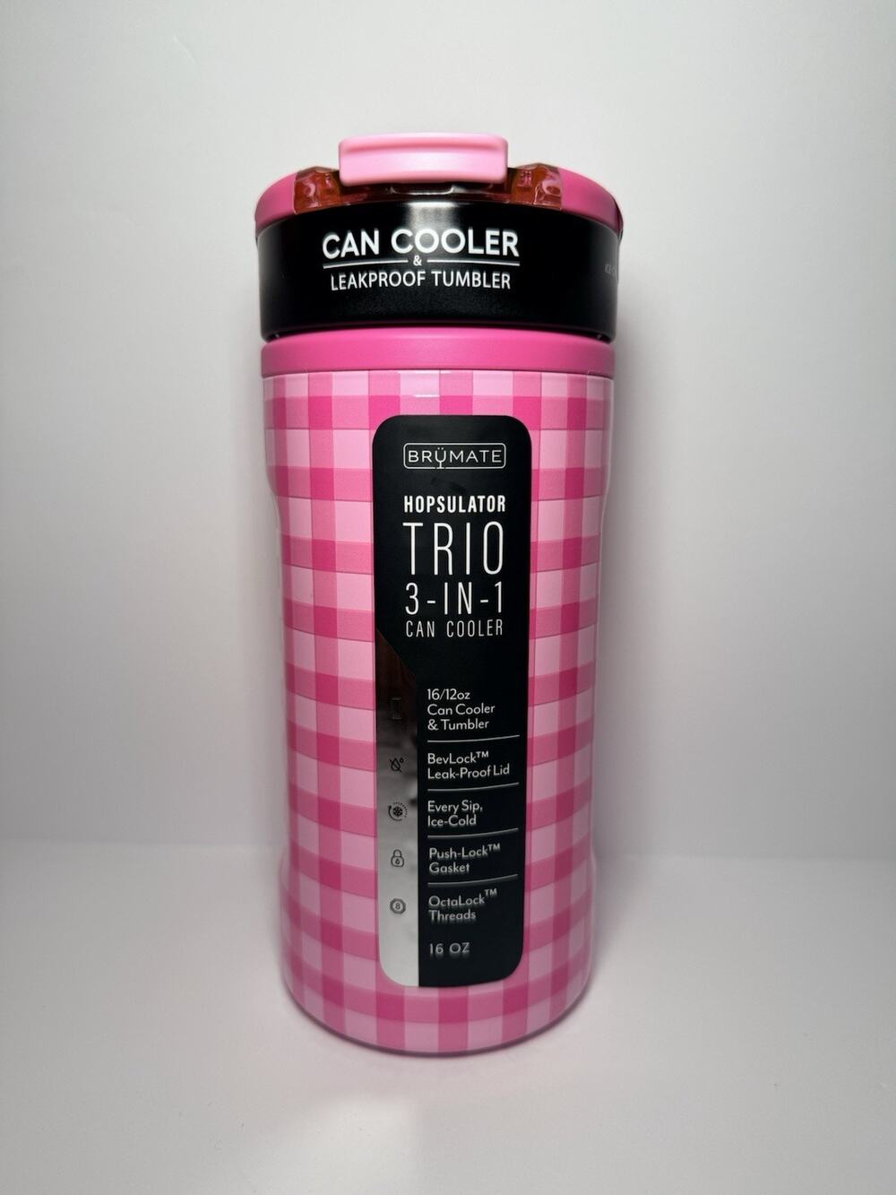 BruMate X Madi Nelson Exclusive PINK GINGHAM Hopsulator Trio Can Cooler BNWT